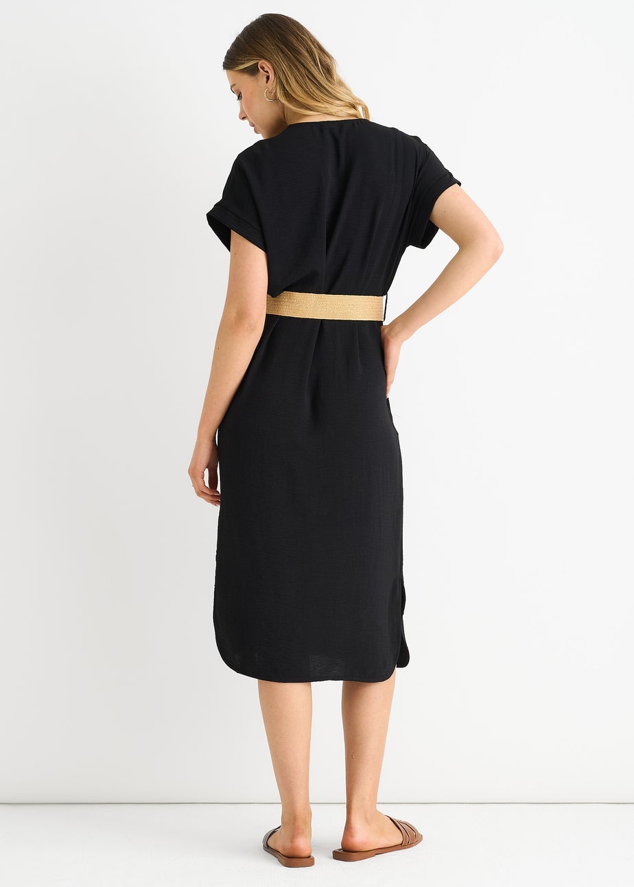 Gini London Black Air Flow Belted Oversized Dress