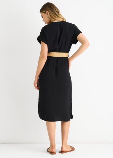 Gini London Black Air Flow Belted Oversized Dress
