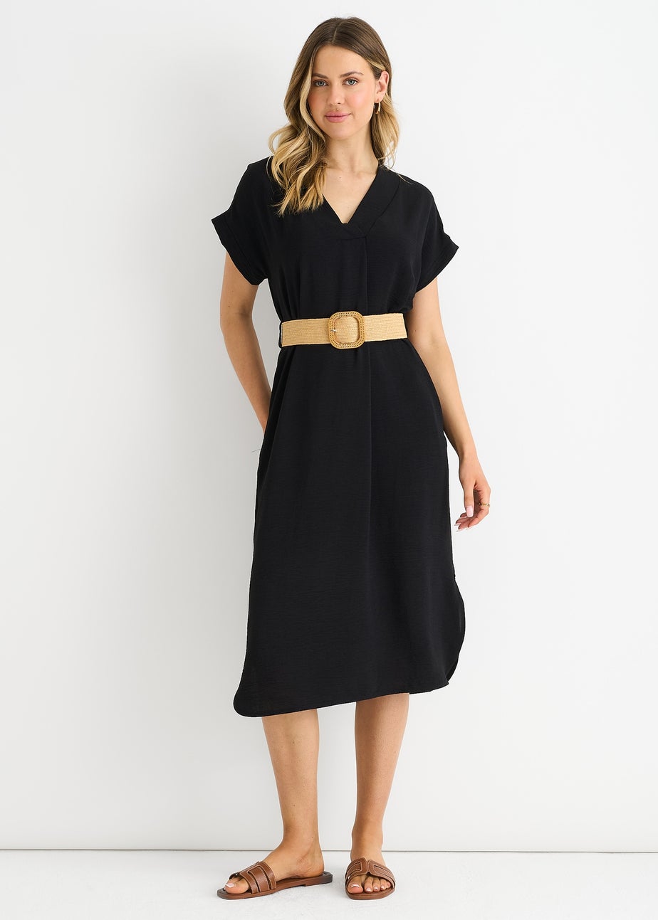 Gini London Black Air Flow Belted Oversized Dress