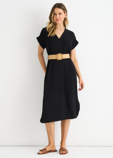 Gini London Black Air Flow Belted Oversized Dress