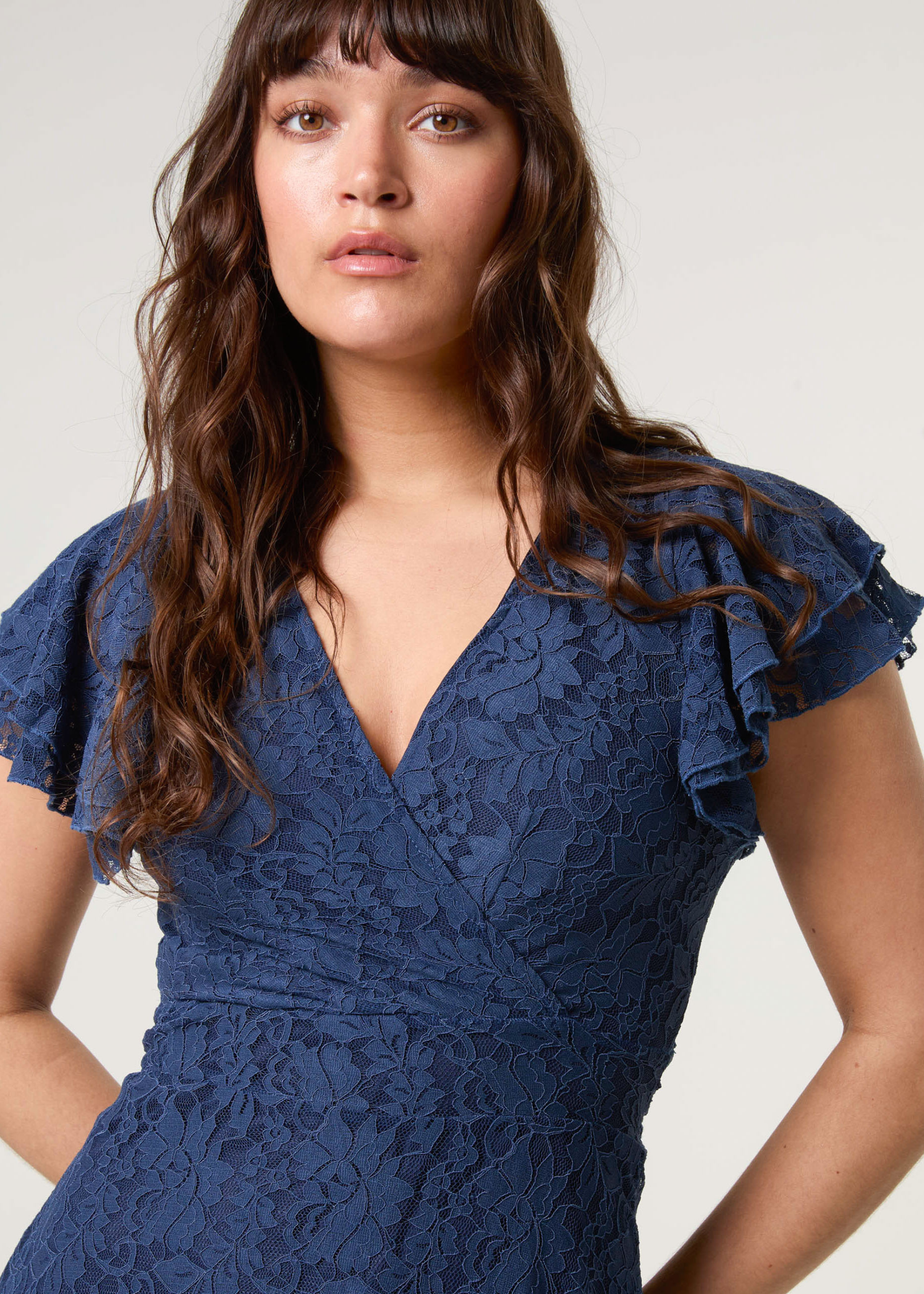 Blue Vanilla Navy Lace Angel Sleeve Dress