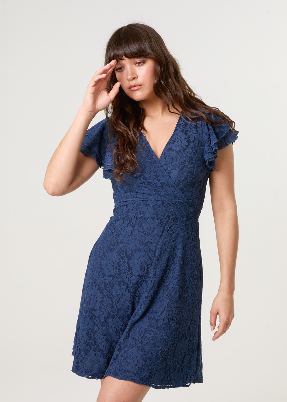 Blue Vanilla Navy Lace Angel Sleeve Dress