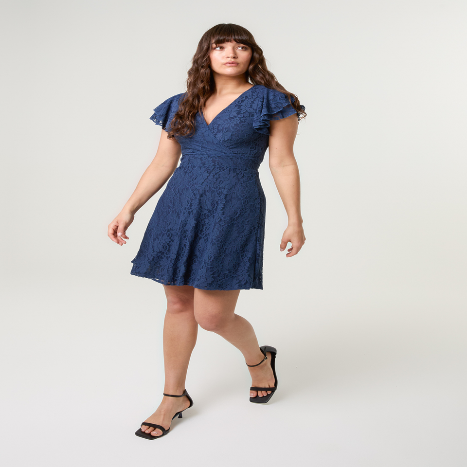 Blue Vanilla Navy Lace Angel Sleeve Dress