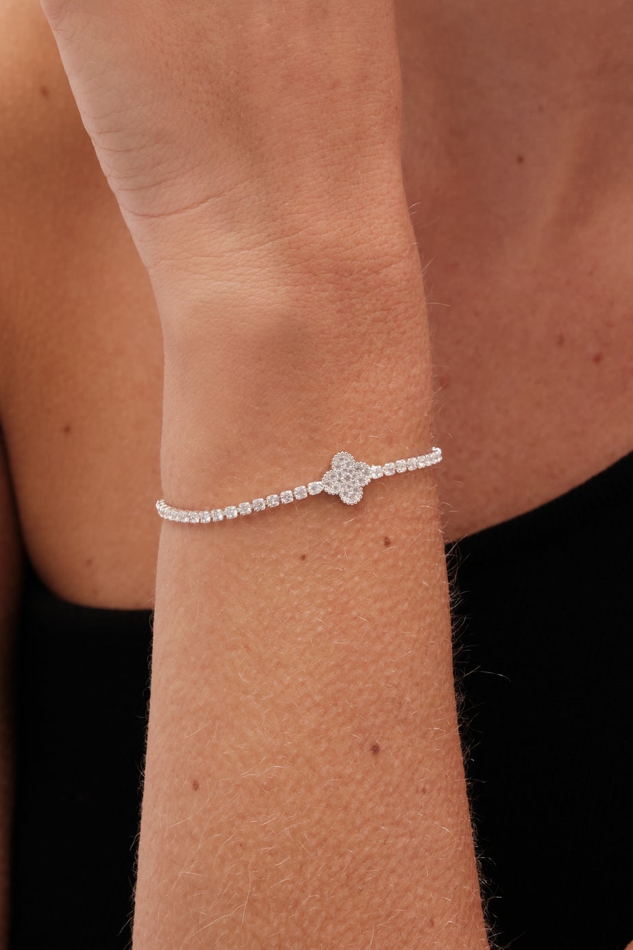 Jon Richard Silver Plated Clover & Crystal Toggle Bracelet