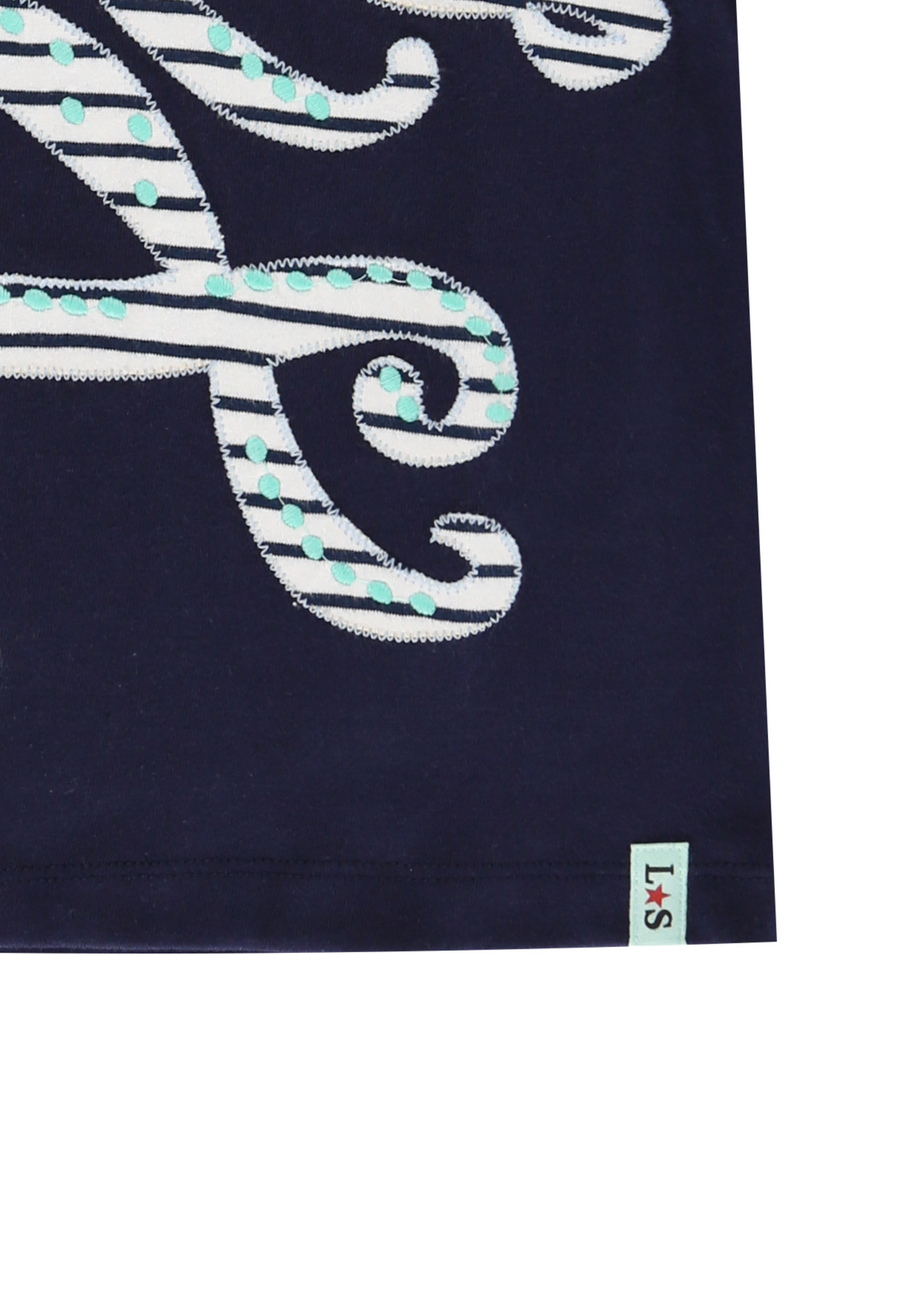 Lilly & Sid Navy Octopus Applique T Shirt (0-7 Years)