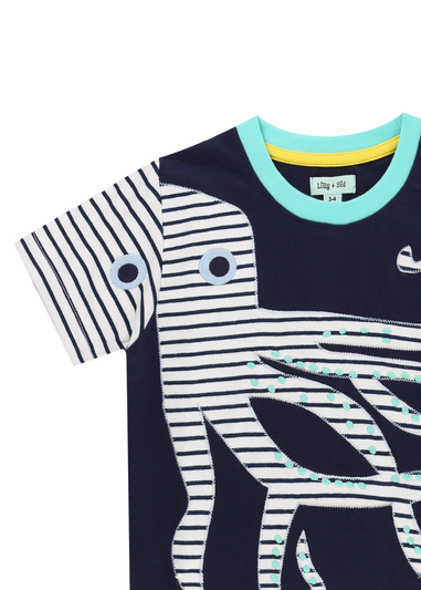 Lilly & Sid Navy Octopus Applique T Shirt (0-7 Years)