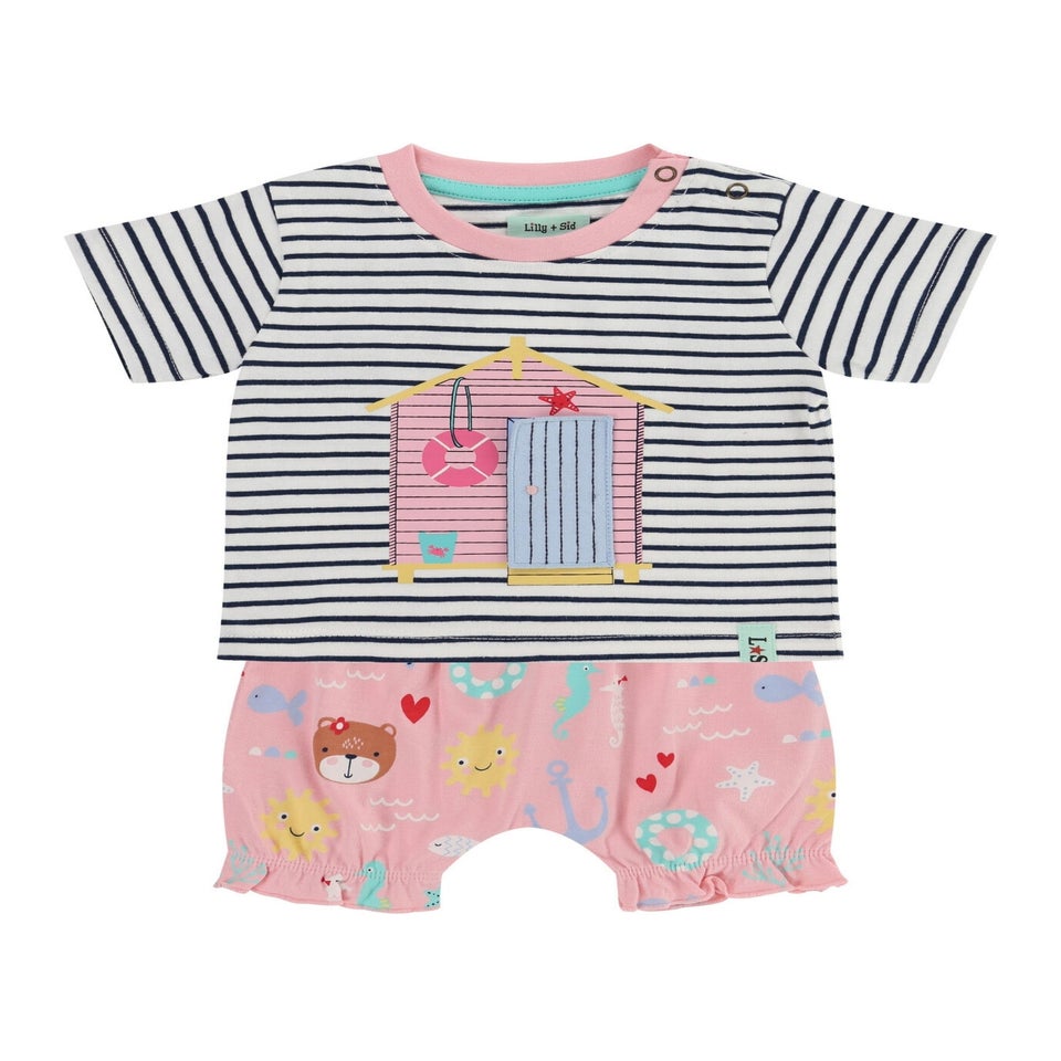 Lilly & Sid Multi Lilly At The Beach Print Top & Short Set (0- 24 Months)