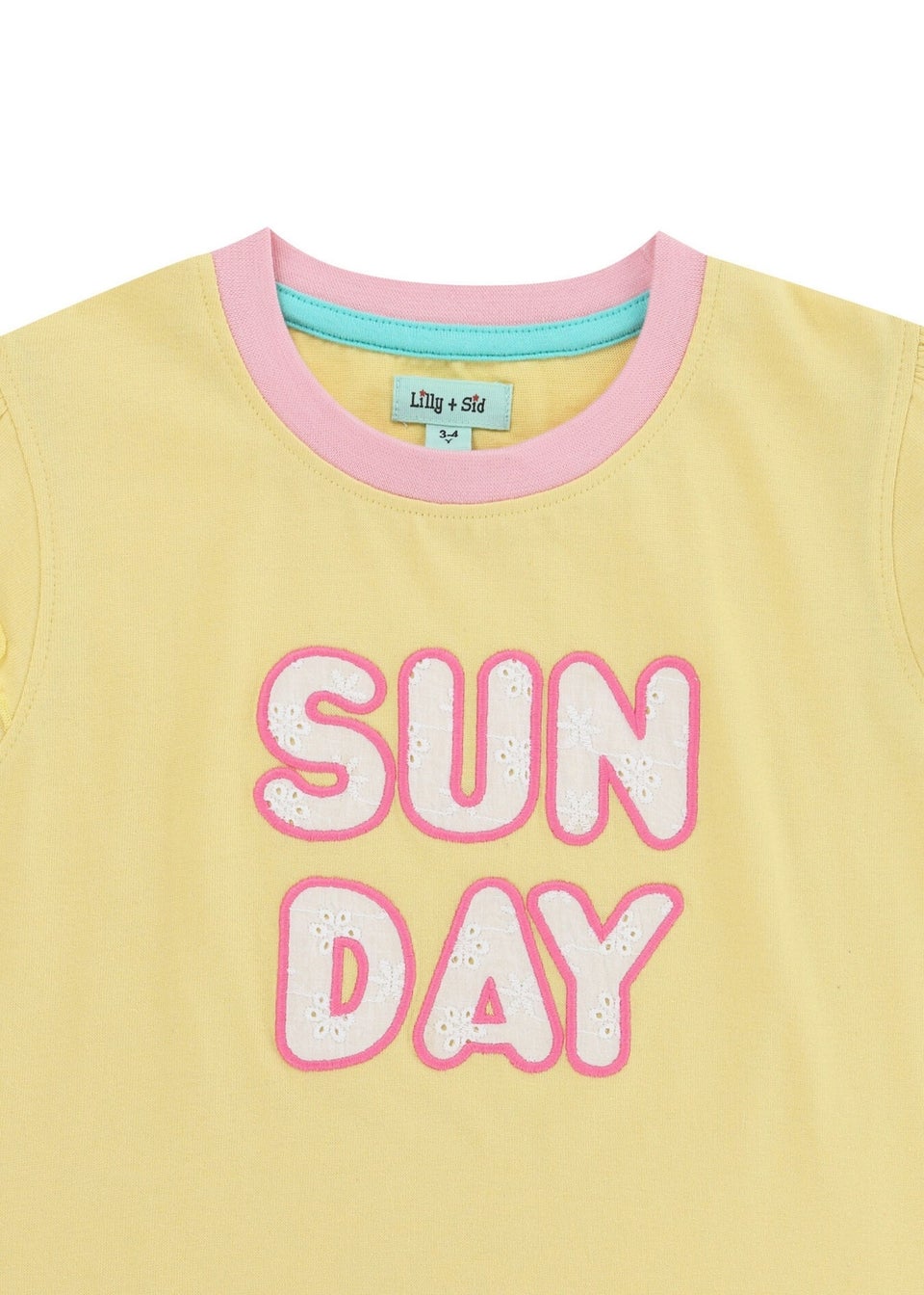 Lilly & Sid Yellow Sunday Slogan Applique Top (0-8 Years)