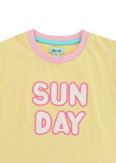 Lilly & Sid Yellow Sunday Slogan Applique Top (0-8 Years)