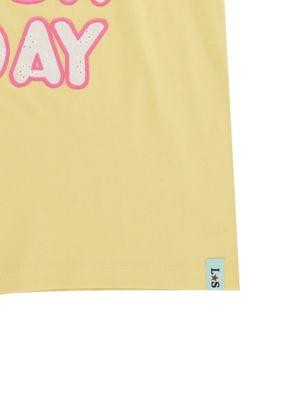 Lilly & Sid Yellow Sunday Slogan Applique Top (0-8 Years)