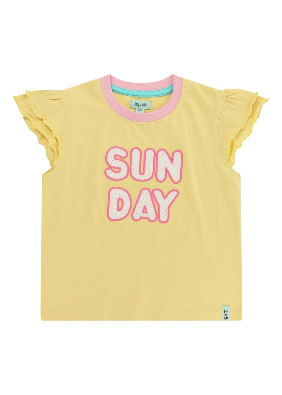 Lilly & Sid Yellow Sunday Slogan Applique Top (0-8 Years)