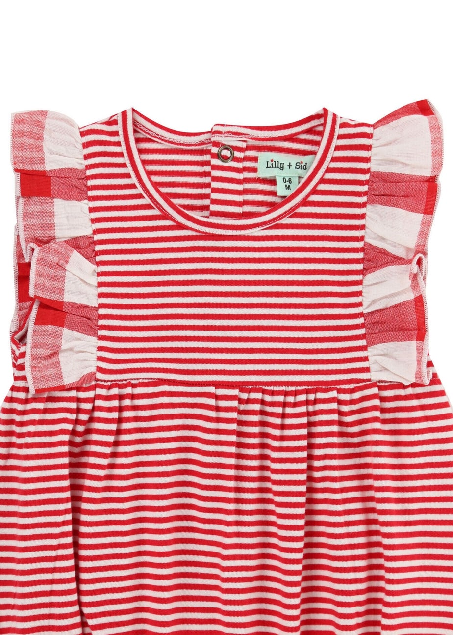 Lilly & Sid Red Stripe & Gingham Print Romper (0-12 Months)