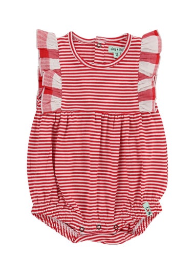 Lilly & Sid Red Stripe & Gingham Print Romper (0-12 Months)