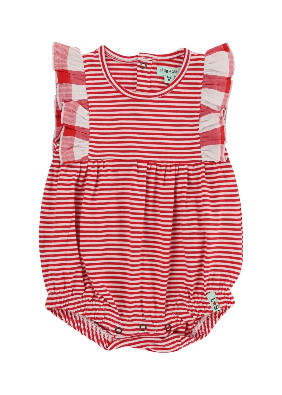 Lilly & Sid Red Stripe & Gingham Print Romper (0-12 Months)