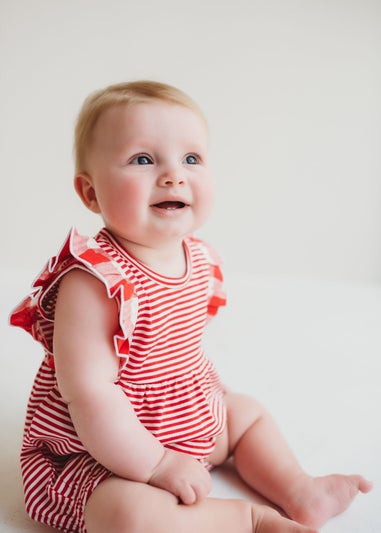 Lilly & Sid Red Stripe & Gingham Print Romper (0-12 Months)