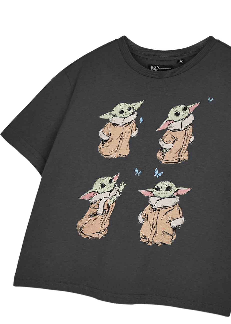 Star Wars The Mandalorian Grey Grogu Baby Yoda Cropped T Shirt