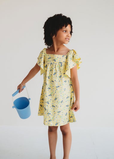 Lilly & Sid Yellow Sea Floral Print Dress (24 Months- 7 Years)