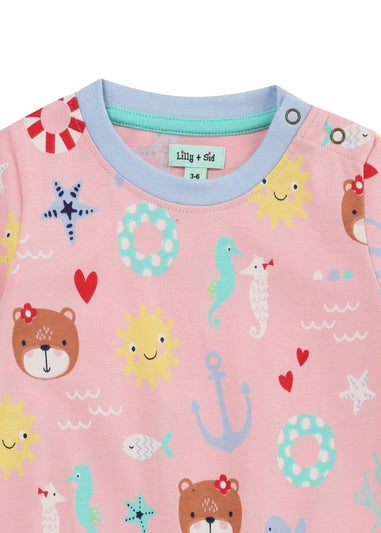 Lilly & Sid Pink Lilly & Friends Print Romper (24 Months- 8 Years)