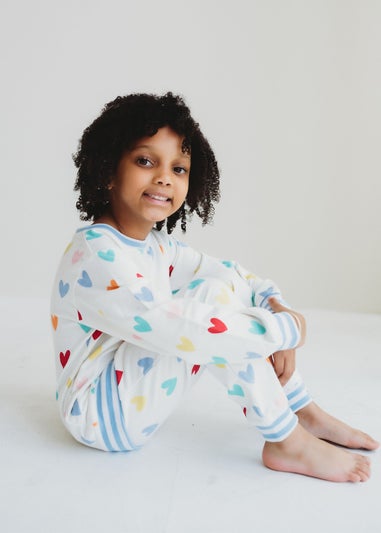 Lilly & Sid White Heart Print Joggers (12 Months- 8 Years)