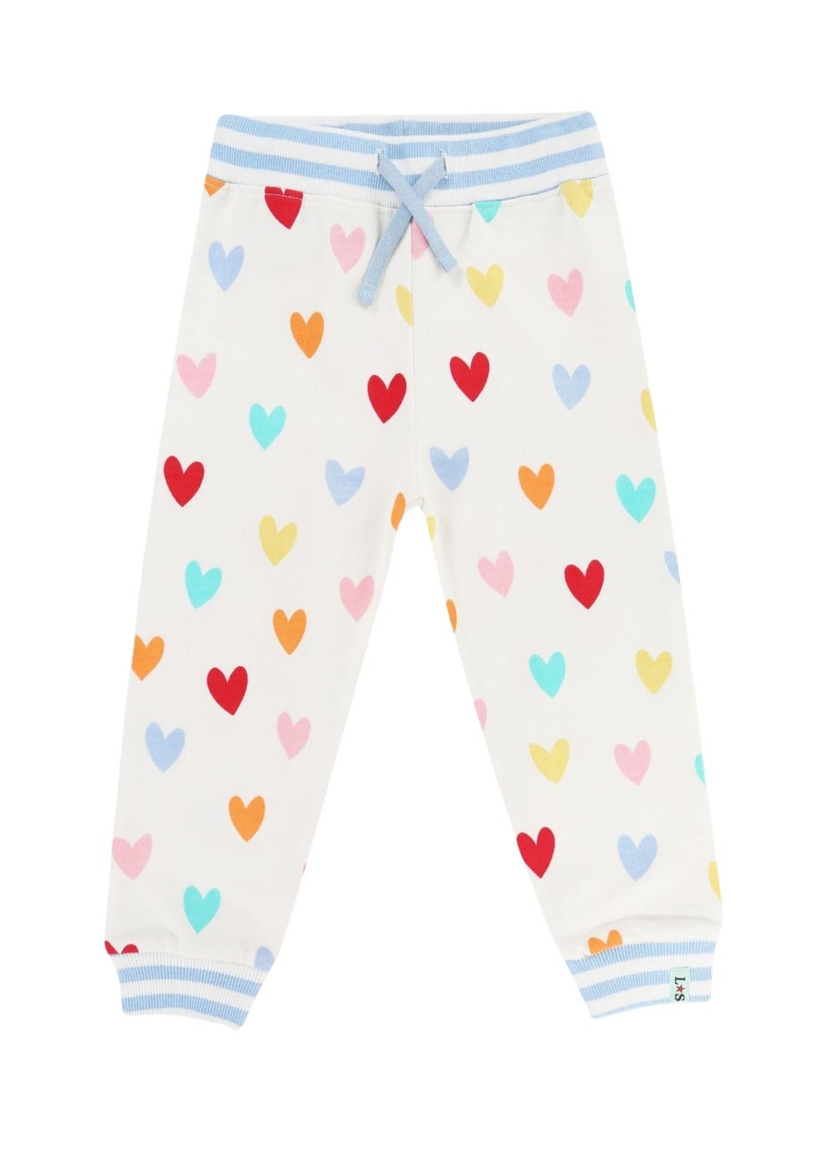 Lilly & Sid White Heart Print Joggers (12 Months- 8 Years)