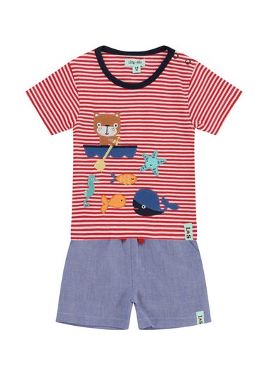 Lilly & Sid Multicoloured Lilly On The Boat Applique Top & Short Set (0- 24 Months)