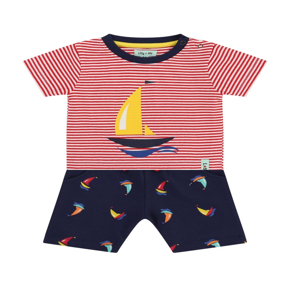 Lilly & Sid Multicoloured Boat Print Top & Short Set (0- 24 Months)
