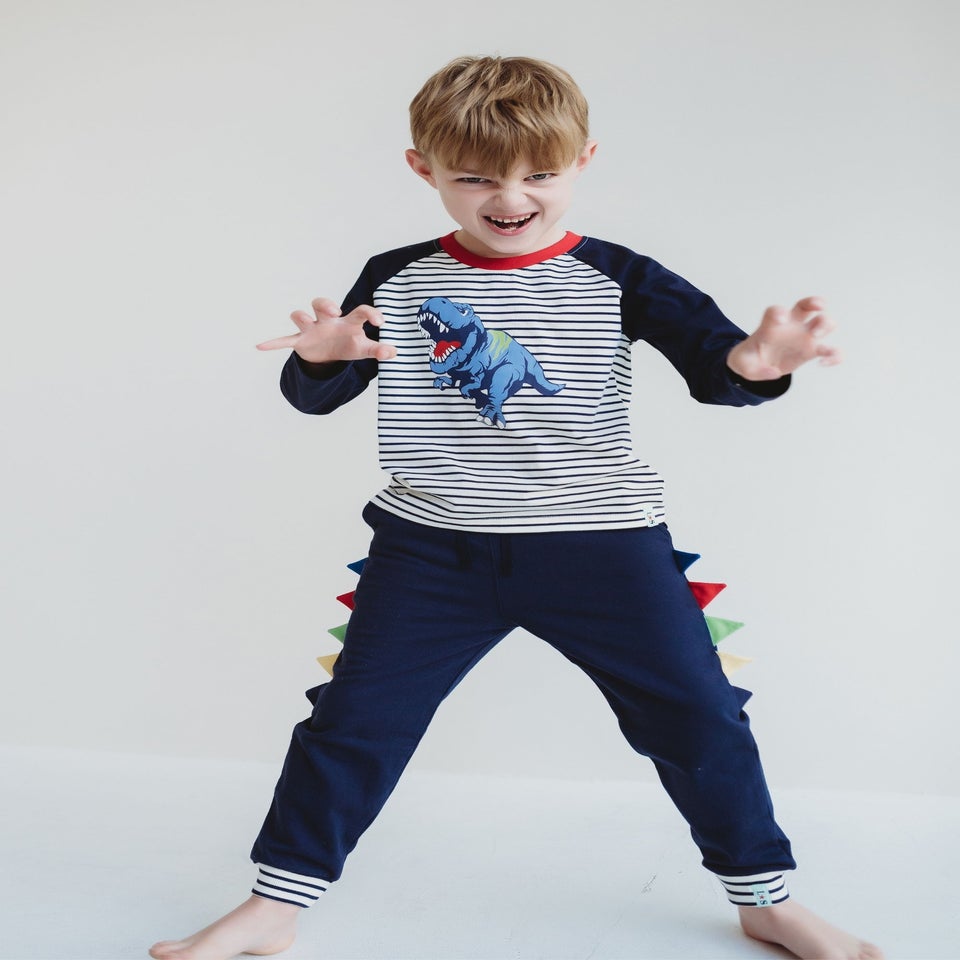 Lilly & Sid Navy Dinosaur Applique Joggers (6 Months- 8 Years)
