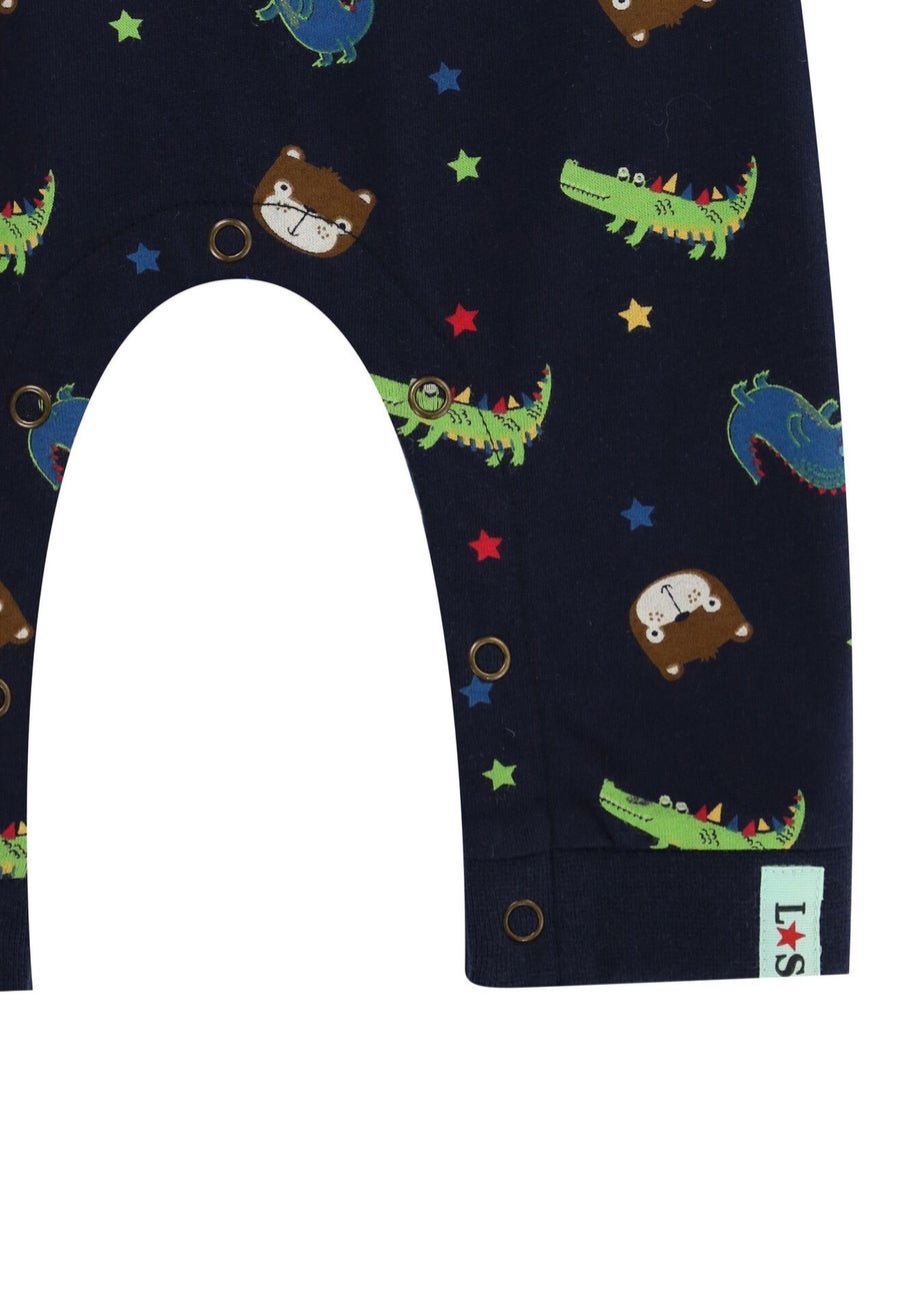 Lilly & Sid Navy Dinosaur Print Romper (0-12 Months)