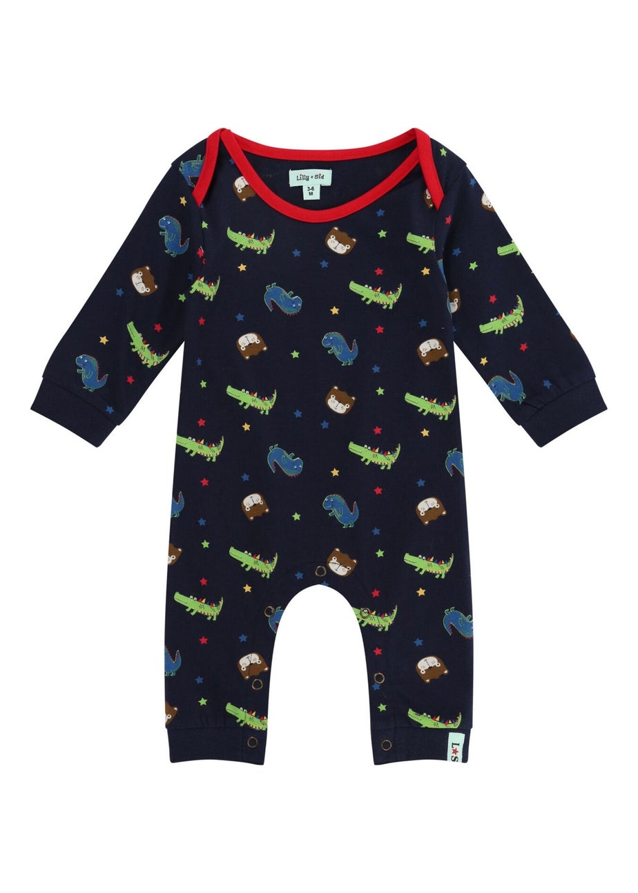 Lilly & Sid Navy Dinosaur Print Romper (0-12 Months)