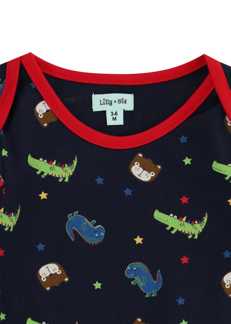 Lilly & Sid Navy Dinosaur Print Romper (0-12 Months)