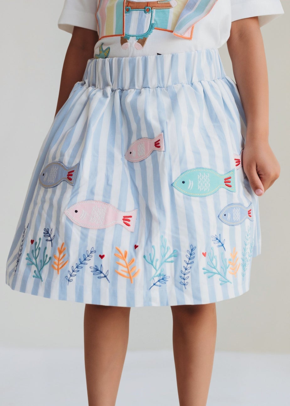 Lilly & Sid Organic Cotton Blue Fish Applique Skirt (24 Months- 7 Years)