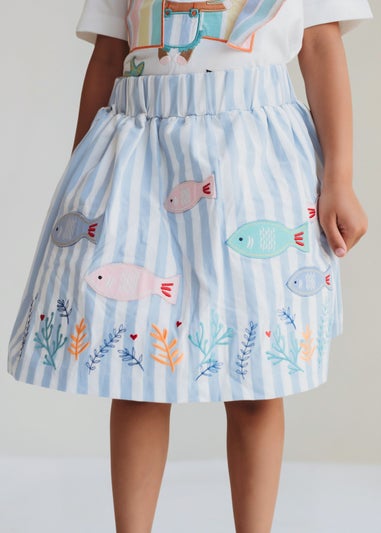 Lilly & Sid Organic Cotton Blue Fish Applique Skirt (24 Months- 7 Years)