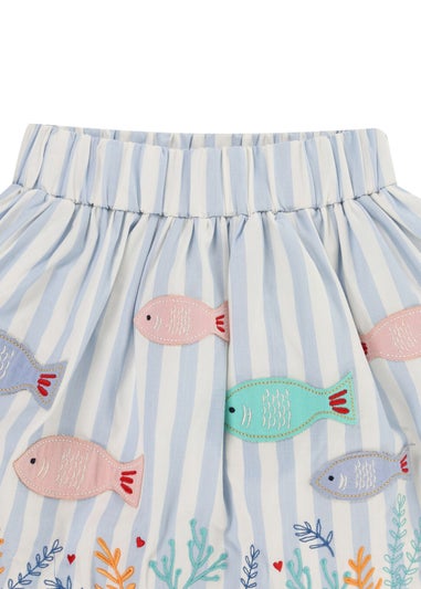 Lilly & Sid Organic Cotton Blue Fish Applique Skirt (24 Months- 7 Years)