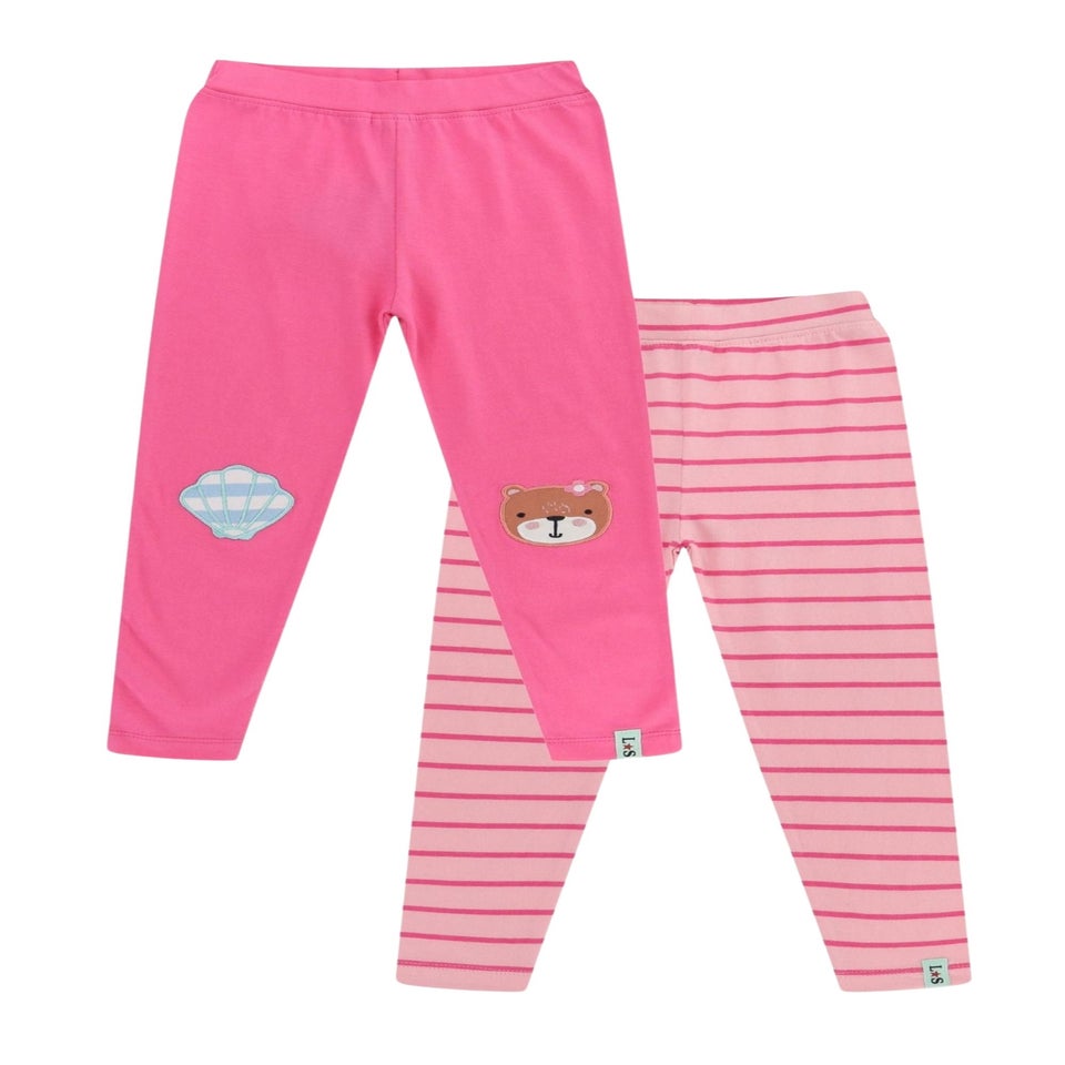 Lilly & Sid Pink Lilly Applique & Stripe Print Leggings 2 pack (24 Months- 8 Years)