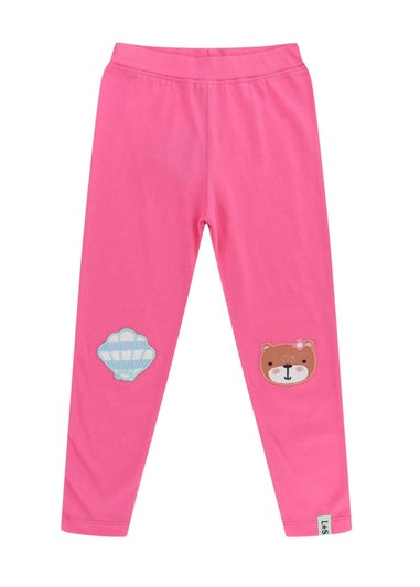 Lilly & Sid Pink Lilly Applique & Stripe Print Leggings 2 pack (24 Months- 8 Years)