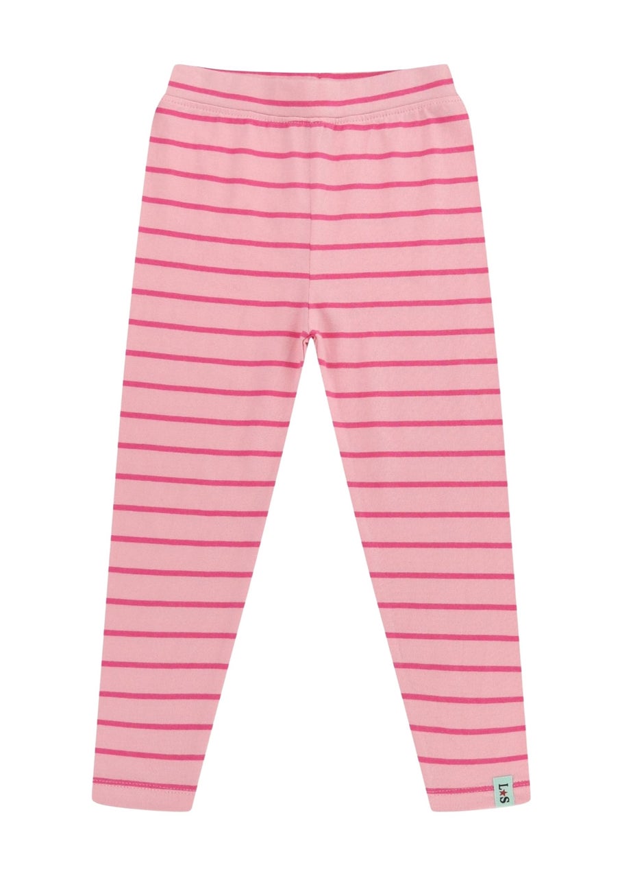 Lilly & Sid Pink Lilly Applique & Stripe Print Leggings 2 pack (24 Months- 8 Years)