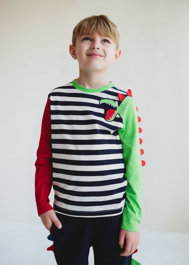 Lilly & Sid Multicoloured Dinosaur Applique Top (6 Months- 7 Years)