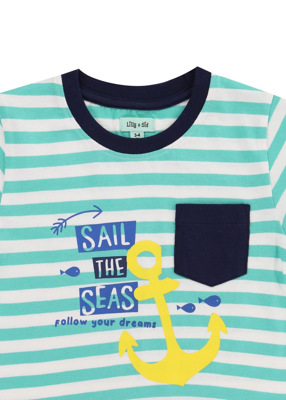 Lilly & Sid Green Sail The Seas Slogan T Shirt (0-8 Years)