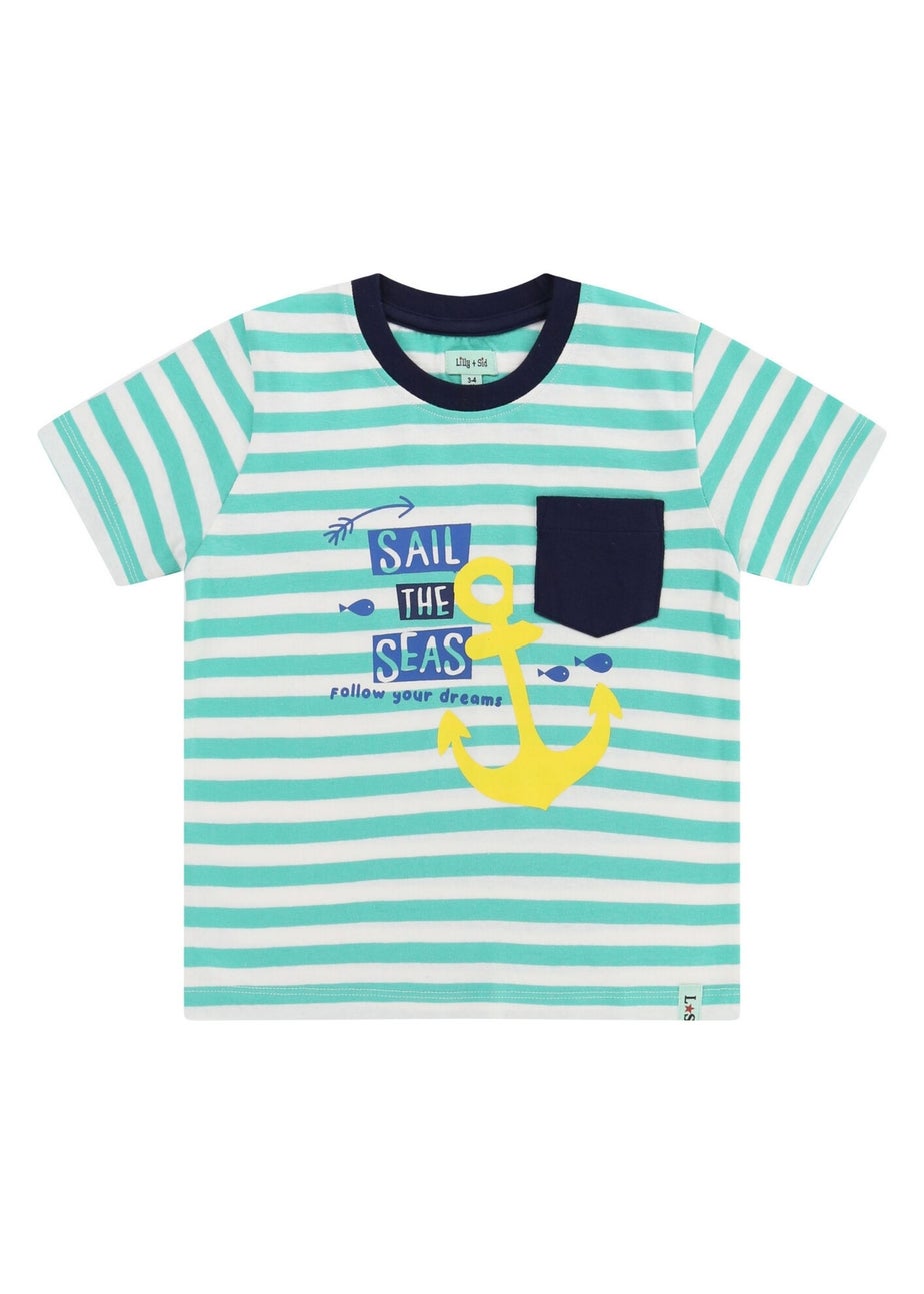 Lilly & Sid Green Sail The Seas Slogan T Shirt (0-8 Years)