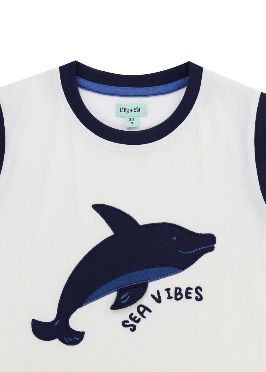 Lilly & Sid White Sea Dolphin Applique T Shirt (0-8 Years)