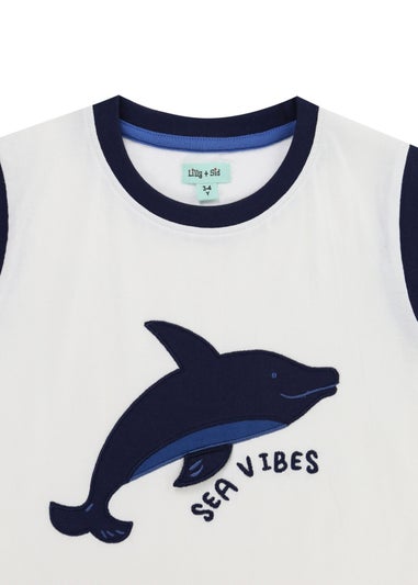 Lilly & Sid White Sea Dolphin Applique T Shirt (0-8 Years)
