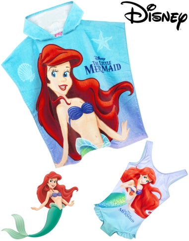 Disney Kids Blue Ariel Poncho Towel & Swimsuit Set (18 Months-8 Years)