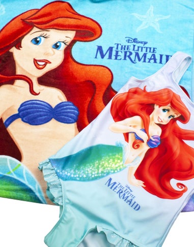 Disney Kids Blue Ariel Poncho Towel & Swimsuit Set (18 Months-8 Years)