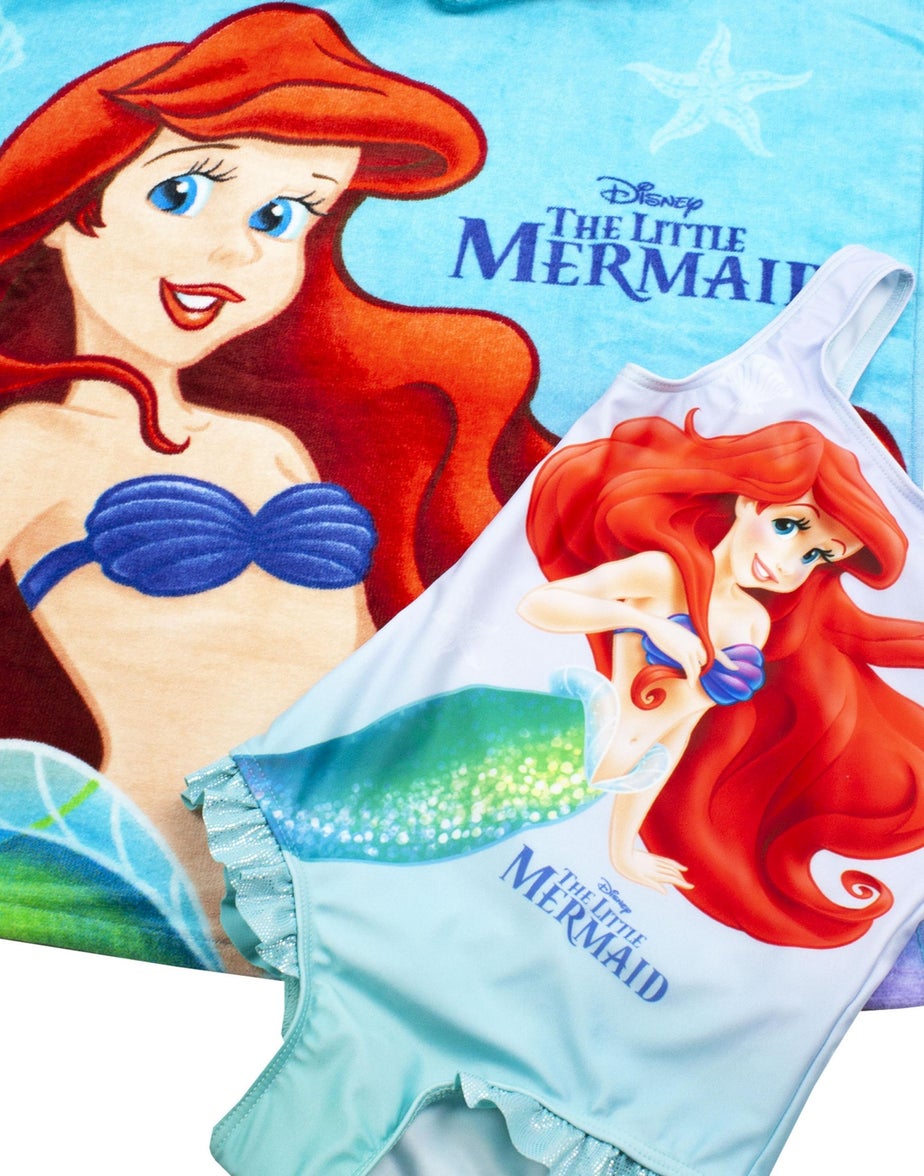 Disney Kids Blue Ariel Poncho Towel & Swimsuit Set (18 Months-8 Years)