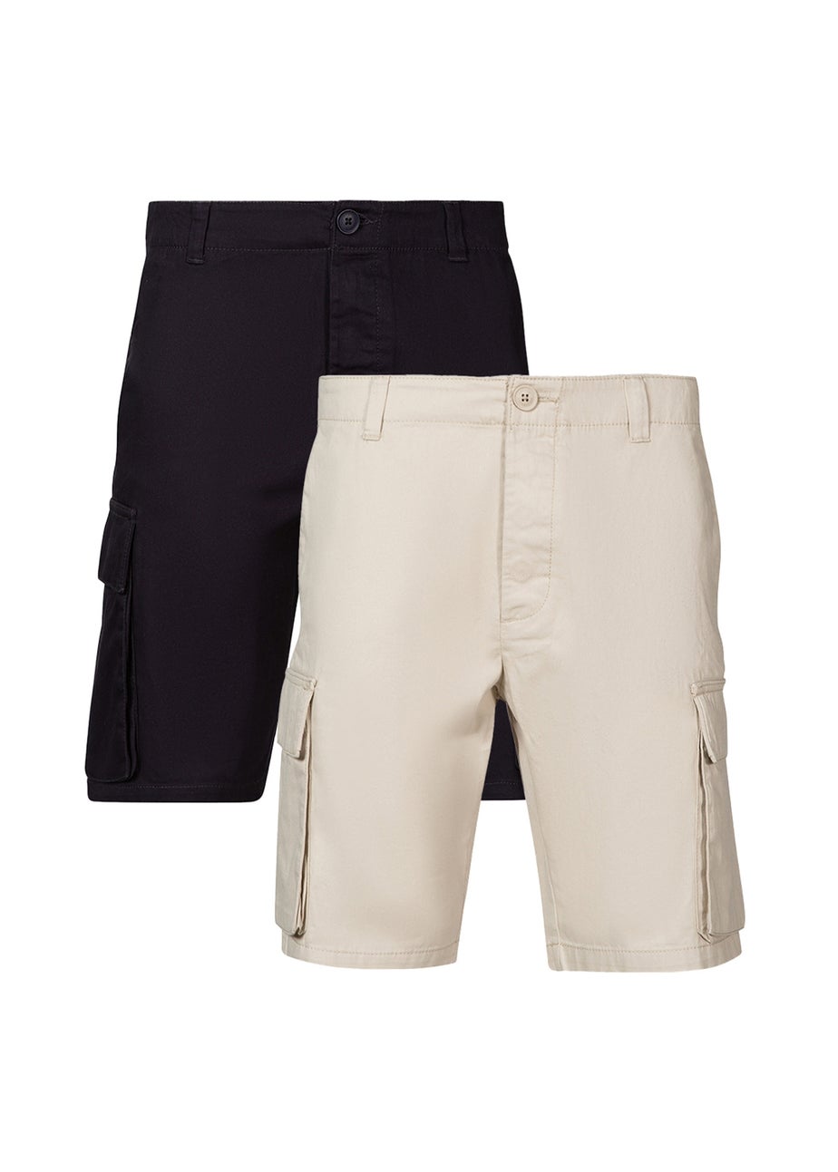 French Connection Navy Cotton Cargo Shorts  2 Pack