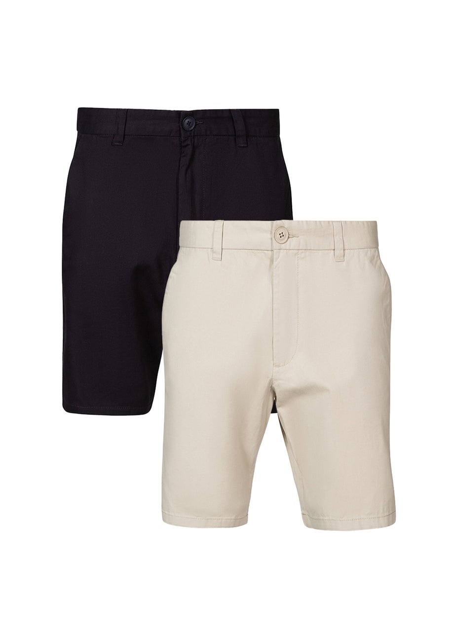 French Connection Navy Cotton Chino Shorts 2 Pack
