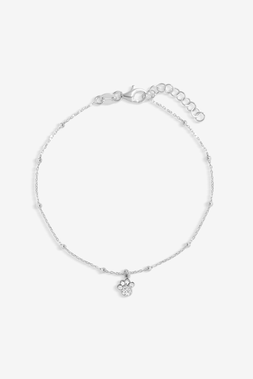 Simply Silver Sterling Silver 925 Polished & Pave Paw Print Bracelet