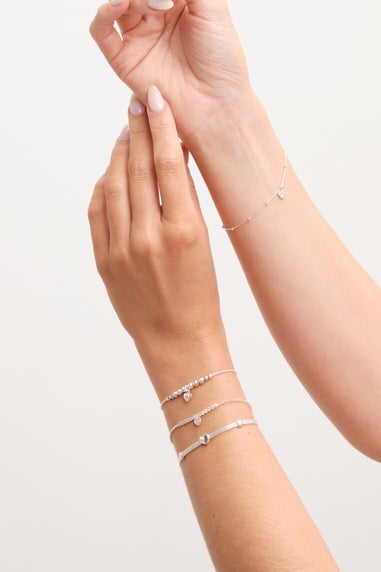 Simply Silver Sterling Silver 925 Polished & Pave Paw Print Bracelet