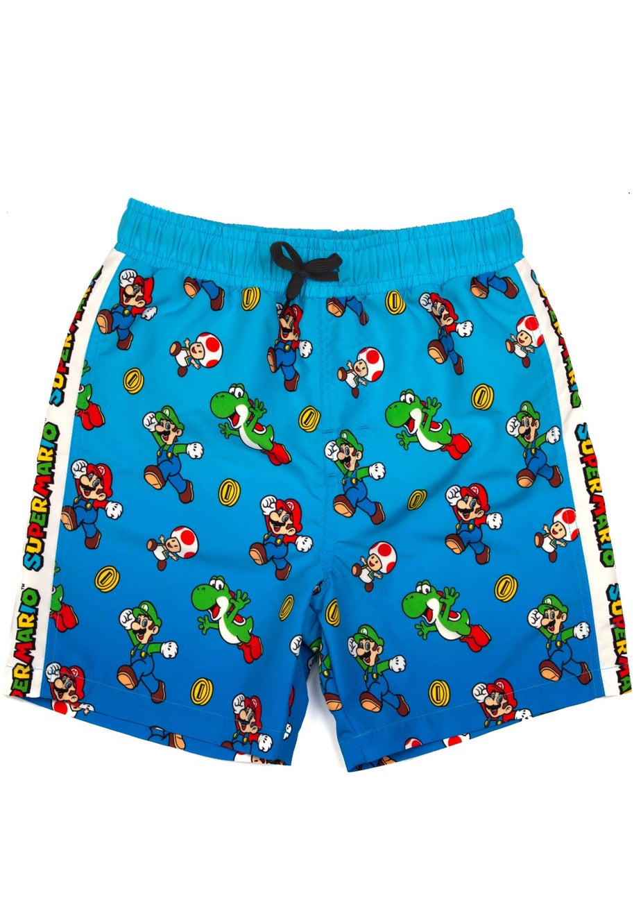 Nintendo Super Mario Character Kids Blue Swim Shorts (3-14 Years)