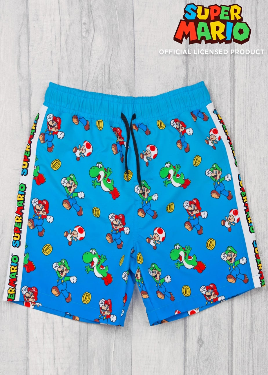 Nintendo Super Mario Character Kids Blue Swim Shorts (3-14 Years)